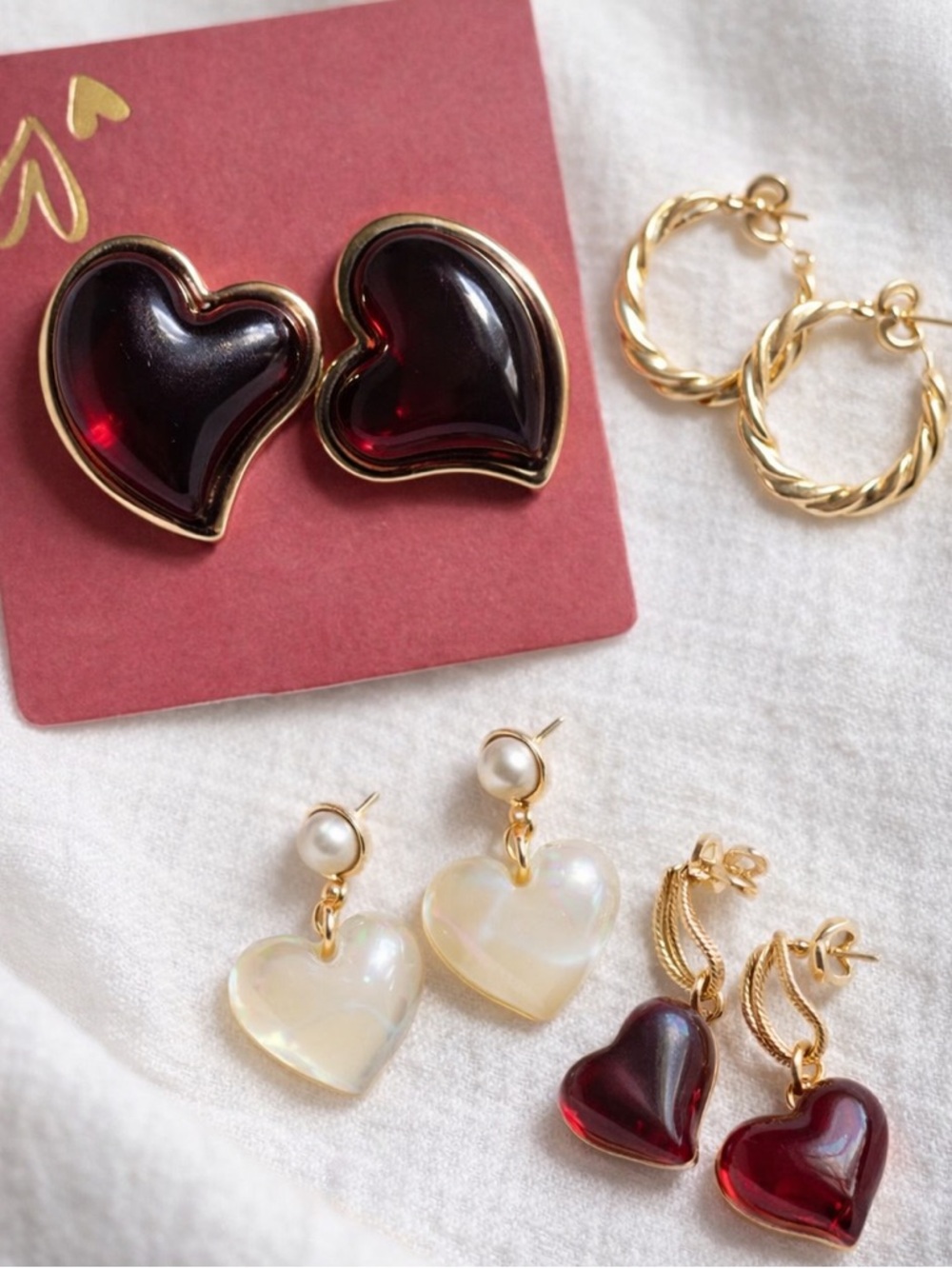 Heart Drop ❤️ Earring Bundle Red Lucite + Gold Hoops + Everyday Picks Set